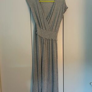 Caution To The Wind Gray Ruched Wrap Maxi Dress